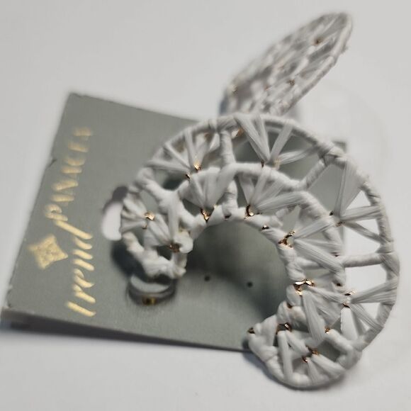 White Woven Hoop Earrings - Picture 1 of 3